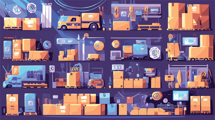 Warehouse technology vector illustrations. Cartoon