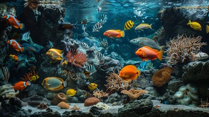Fototapeta na wymiar marine life in an aquarium generative ai