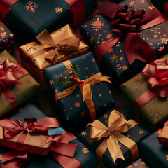 Seamless pattern of pretty wrapped gift boxes