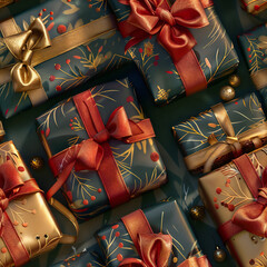 Seamless pattern of wrapped Christmas gifts