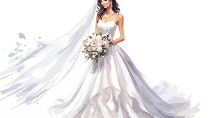 Watercolor Beautiful White Bride 2d flat cartoon va