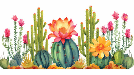 Watercolor Cactus Clipart 2d flat cartoon vactor il - obrazy, fototapety, plakaty