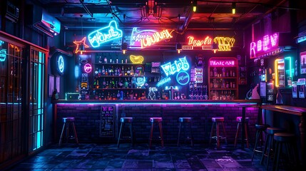 A neon bar with neon signs and neon lights