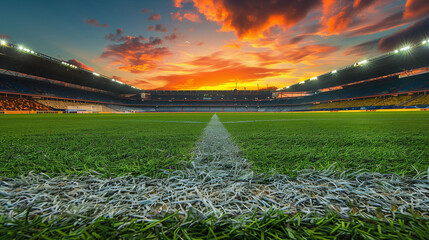 Empty Football Stadium with Dramatic Sunset