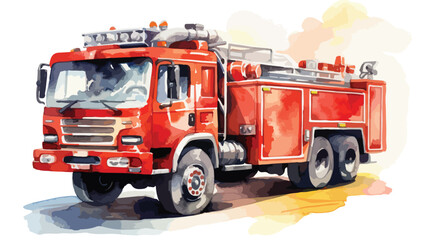 Watercolor Fire Truck Clipart 2d flat cartoon vacto