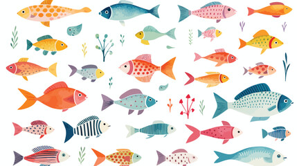 Watercolor Fishes Clipart 2d flat cartoon vactor il - obrazy, fototapety, plakaty