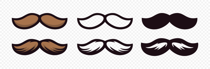 Hipster Mustache. Cartoon Face Party Decoration Set. Classic Mustache, Fathers Day Symbol. Italy Mustache Icon, Vector Illustration