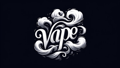 The word VAPE in bold, stylistic font, surrounded by a wispy vape cloud on a black background
