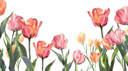 Obraz premium Celebrate special occasions with a festive and elegant design featuring blooming tulips perfect for Women s Day Mother s Day or birthdays set against a crisp white background