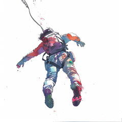 Fototapeta premium Minimalistic watercolor illustration of base jumping on a white background, cute and comical.