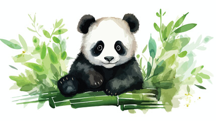 Watercolor Panda 2d flat cartoon vactor illustratio