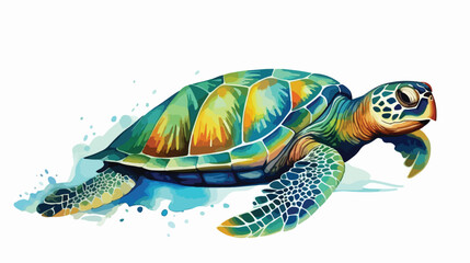 Watercolor Sea Turtle Clipart 2d flat cartoon vacto