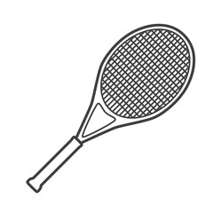Linear icon of a tennis racket. Vector-style illustration in black and white.