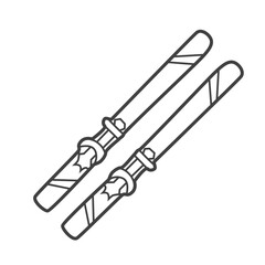 Linear icon of skis. Vector-style illustration in black and white.