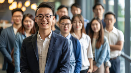 A group photo of confident business elites in the office