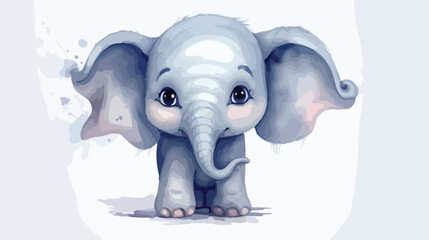 Watercolour Baby Elephant Clipart 2d flat cartoon v