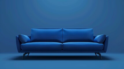 Sleek and modern blue couch, featuring sharp, clean lines, presented against an isolated background
