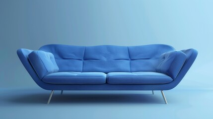 Sleek and modern blue couch, featuring sharp, clean lines, presented against an isolated background