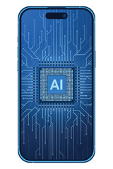 Smartphone with AI. Artificial intelligence and smartphone concept. Smartphone with futuristic artificial intelligence processor. Vector illustration