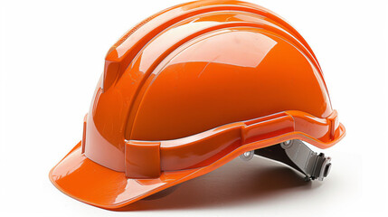 Close-up of an orange safety helmet isolated on a white background, construction safety gear.