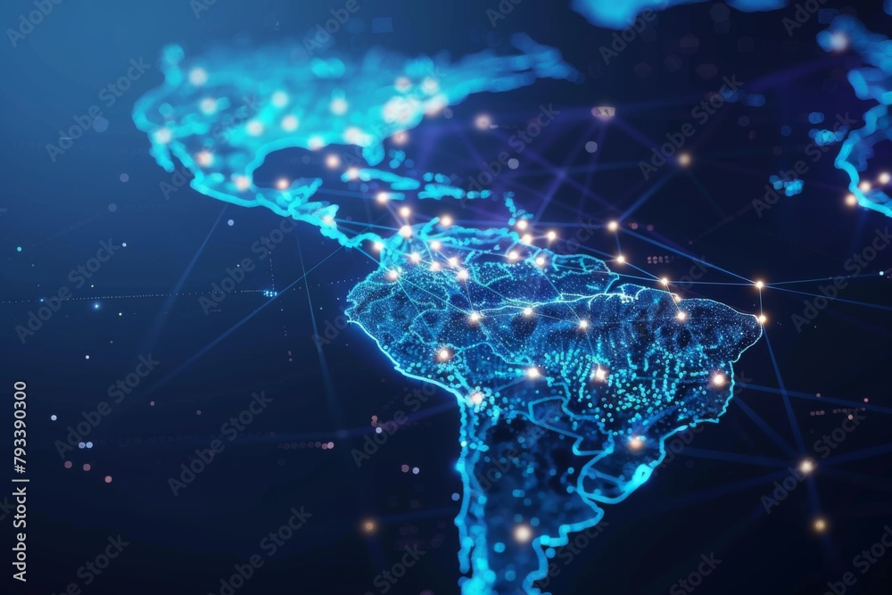 Wall mural digital map of south america network created with generative ai