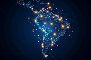 Digital map of south america network created with generative ai - obrazy, fototapety, plakaty