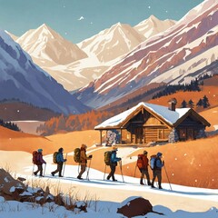 ski resort in the mountains - obrazy, fototapety, plakaty