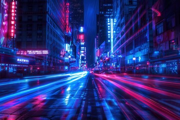 Fototapeta na wymiar blue neon light city background - generative ai