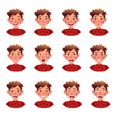 Child, Boy Head with Various Emotions, Vector Character Image