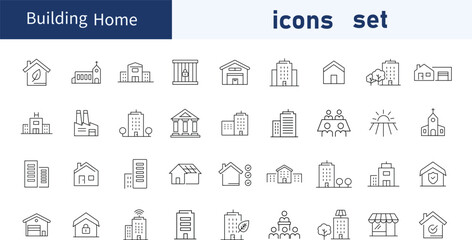 Building minimal thin line web icon set. Outline icons collection. Home, tower, garage simple vector illustration bundle .