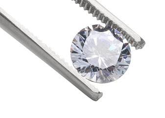 Tweezers with beautiful shiny diamond isolated on white