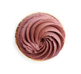 One delicious chocolate cupcake isolated on white, top view