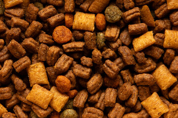 Close-up with a mix of dry cat food