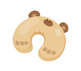 Travel stuff. Hand drawn sticker or icon of travel pillow for airplane flights. Item for comfortable journey, trip or vacation. Cartoon flat vector illustration isolated on white background