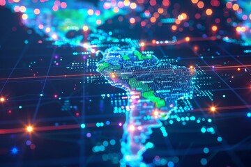 Obraz premium Digital map of south america network created with generative ai