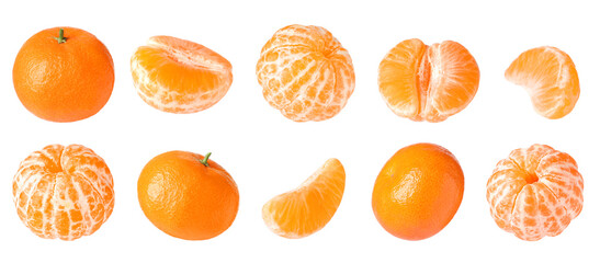 Juicy ripe tangerines isolated on white, set