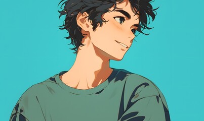 anime style. anime young man on a simple one color background, Generative AI 