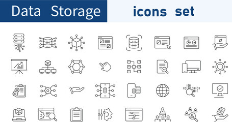 Set of  Data Storage web icons in line style. Data, device, design, digital, technology, home. illustration bundle . 
