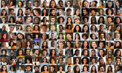 Collage of diverse happy smiling people's faces