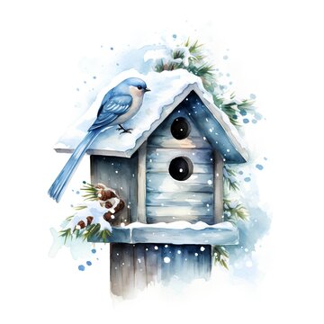 recommend clip art: Watercolor birdhouse. Hand drawn illustration isolated on white background.
