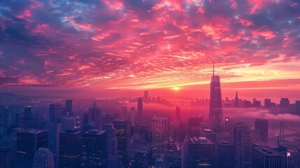 cityscapes at sunset. generative ai