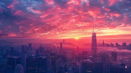 Fototapeta premium cityscapes at sunset. generative ai