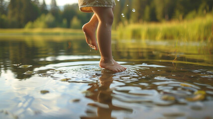 baby toes jumping in water - obrazy, fototapety, plakaty
