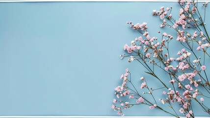 light blue background with flowers - obrazy, fototapety, plakaty