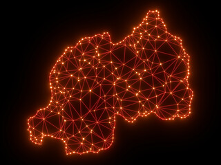 A sketching style of the map Rwanda. An abstract image for a geographical design template. Image isolated on black background.