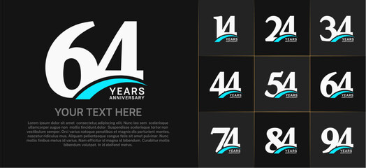 Set of Anniversary Logotype with blue swoosh, white color can be use for special day celebration