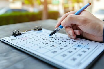 Person Writing on Calendar With Pen