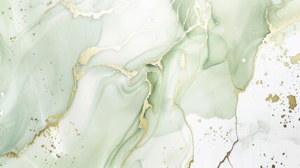 Elegant fluid green and gold marble ink texture design for luxurious wedding card, women's day background