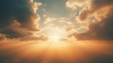 Dramatic sky as the sun sets, casting radiant beams of light through the clouds, Easter background