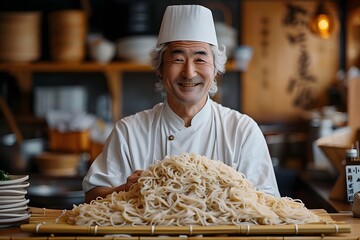 超大盛りの麺と店主